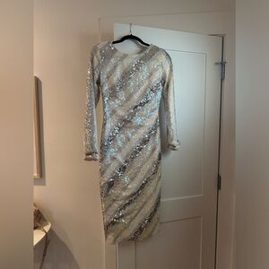 Dress the Population White/Cream/Silver Sparkly Midi Dress